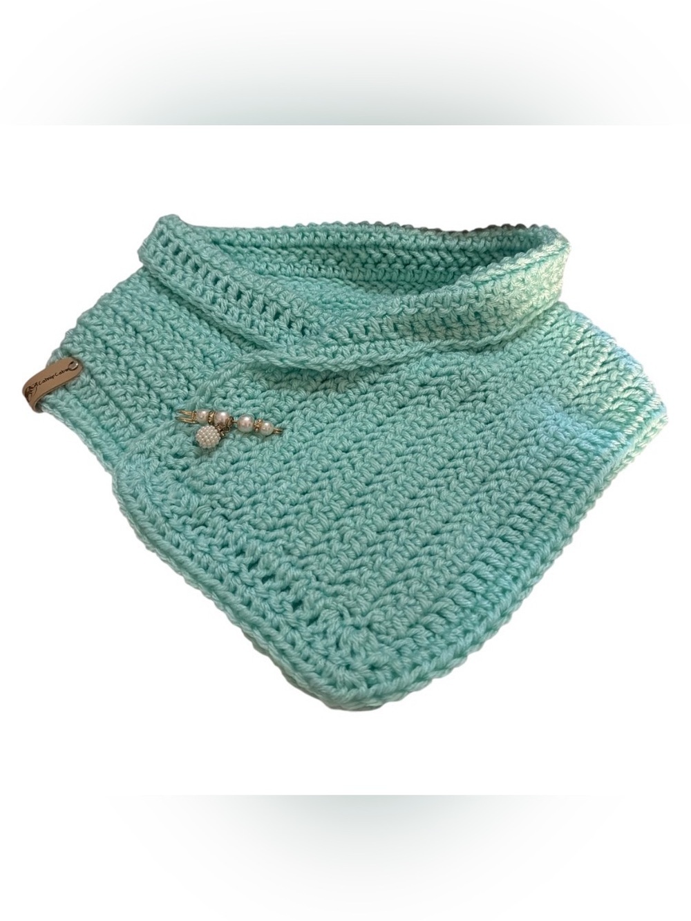 Hand Crafted Aqua Crocheted Neck Warmer with Button Detail - Picture 2 of 2